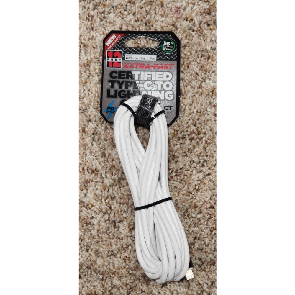 CT Tek MFI Certified Type C To Lightning Cable 12 Ft PD 20W B Xxtra Fast White